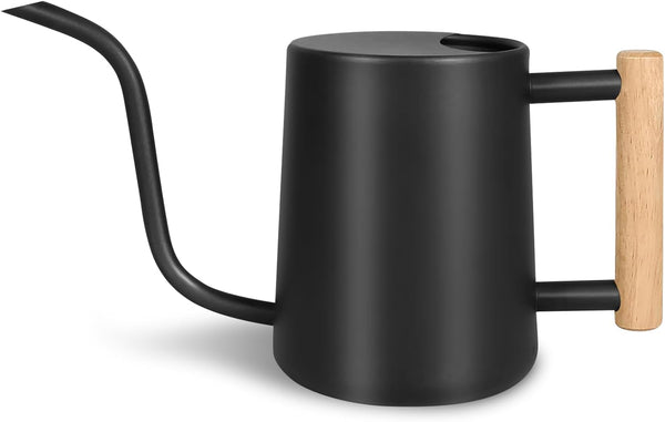 Watering Can, 35OZ/1000ML Watering Cans Outdoor, Rustproof Stainless Steel Watering Cans Indoor Plants, Semi Open Spill-Proof Outdoor Watering Can with Long Spout and Ergonomic Wooden Handle