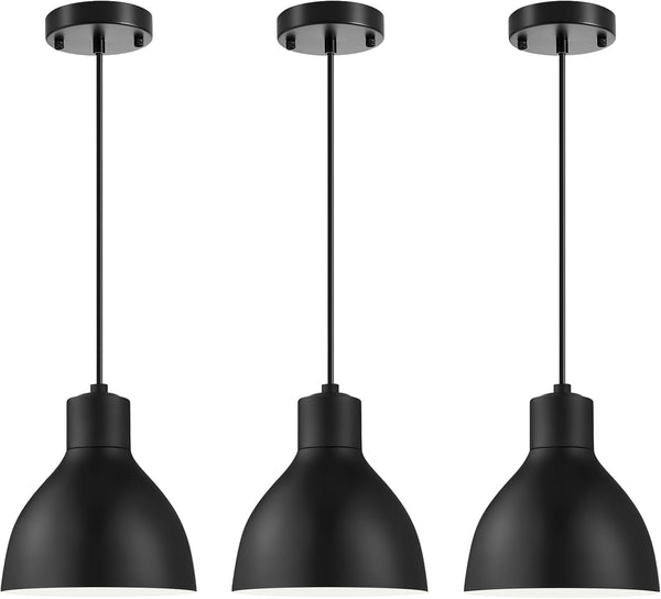 Pendant Lights Kitchen Island,3 Pack Black Pendant Lights,Small Pendant Light Fixtures with 6.5" Dome Metal Shade,Height Adjustable Kitchen Island Lighting,Industrial Hanging Lights for Dinning Room