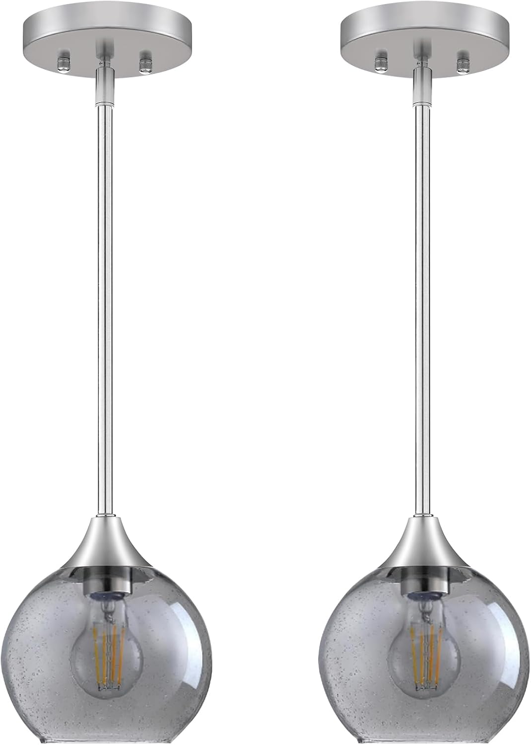 Pendant Light, 2 Pack Pendant Lights Kitchen Island Lighting with Grey Glass Shade, Island Lights with 42" Adjustable Rods, Modern Pendant Lights for Bedroom Porch Living Room Dining Room E26 Base