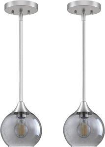 Pendant Light, 2 Pack Pendant Lights Kitchen Island Lighting with Grey Glass Shade, Island Lights with 42" Adjustable Rods, Modern Pendant Lights for Bedroom Porch Living Room Dining Room E26 Base