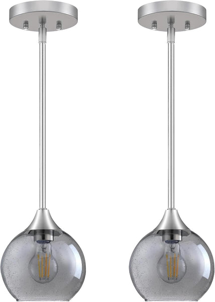 Pendant Light, 2 Pack Pendant Lights Kitchen Island Lighting with Grey Glass Shade, Island Lights with 42" Adjustable Rods, Modern Pendant Lights for Bedroom Porch Living Room Dining Room E26 Base