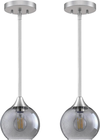 Pendant Light, 2 Pack Pendant Lights Kitchen Island Lighting with Grey Glass Shade, Island Lights with 42" Adjustable Rods, Modern Pendant Lights for Bedroom Porch Living Room Dining Room E26 Base