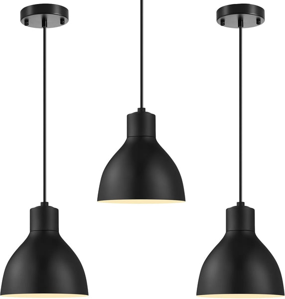 Pendant Lights Kitchen Island,3 Pack Black Pendant Lights,Small Pendant Light Fixtures with 6.5" Dome Metal Shade,Height Adjustable Kitchen Island Lighting,Industrial Hanging Lights for Dinning Room