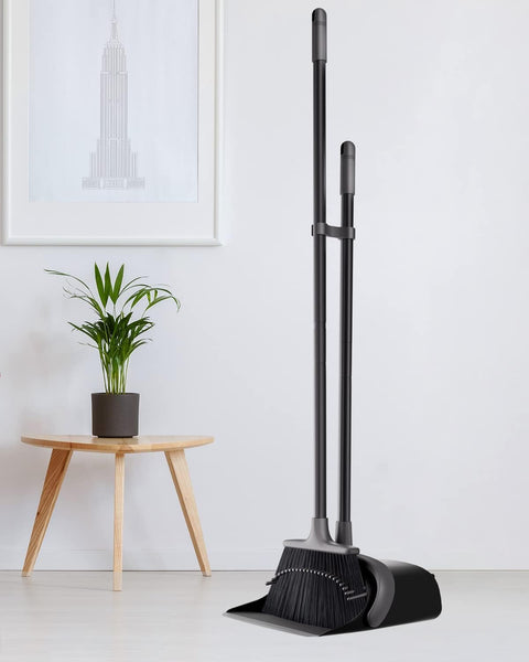 Broom, Broom and Dust pan with 51.6’’ Long Handle, Standing Broom and Dustpan Set, Upright dust pan with Long Handle for Home Office Kitchen,Lobby dust pan and Brush for Outdoor