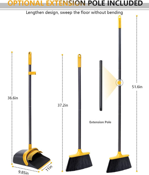 Broom and Dustpan Set, Broom with Dustpan Combo Set, 52" Long Handle Broom and Dustpan Set for Home Kitchen Room Office Lobby Indoor Floor Cleaning, Dust pan and Broom Set