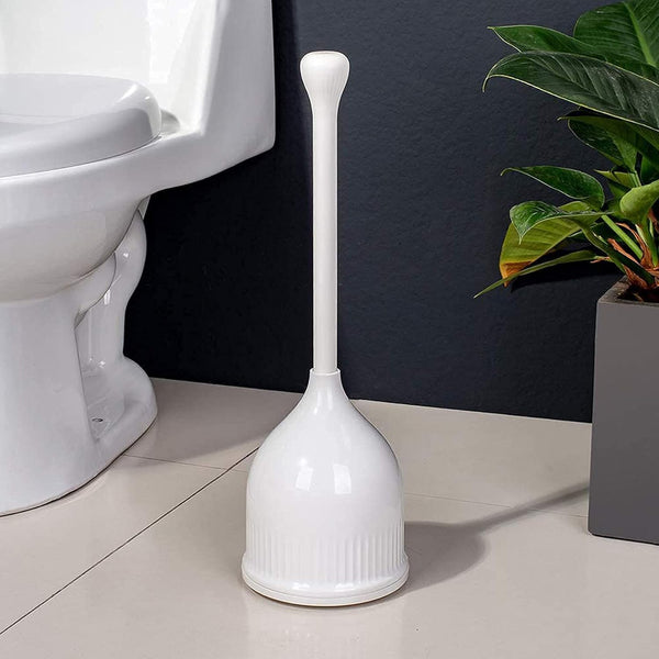 Toilet Plunger, Hideaway Toilet Plunger with Caddy, Plungers for Bathroom with Holder, Heavy Duty Toilet Plunger with Holder - White