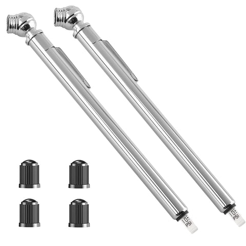 Tire Pressure Gauge, 10-75 PSI Tire Gauge, Portable 2 Pack Air Pressure Gauge with 4 Black Stem Caps, Stainless Steel Body Pressure Gauge for Cars, Trucks, RVs, Motorcycles, and Bicycles