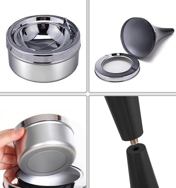 Floor Standing Ashtray with Lid 24 Inches Standing Ashtray Outdoor Windproof Cigar Butt Ash tray Detachable Ash tray Stand Easy to Clean Tall Ashtrays Stable Ashtrays for Outdoor or Indoor Use Black