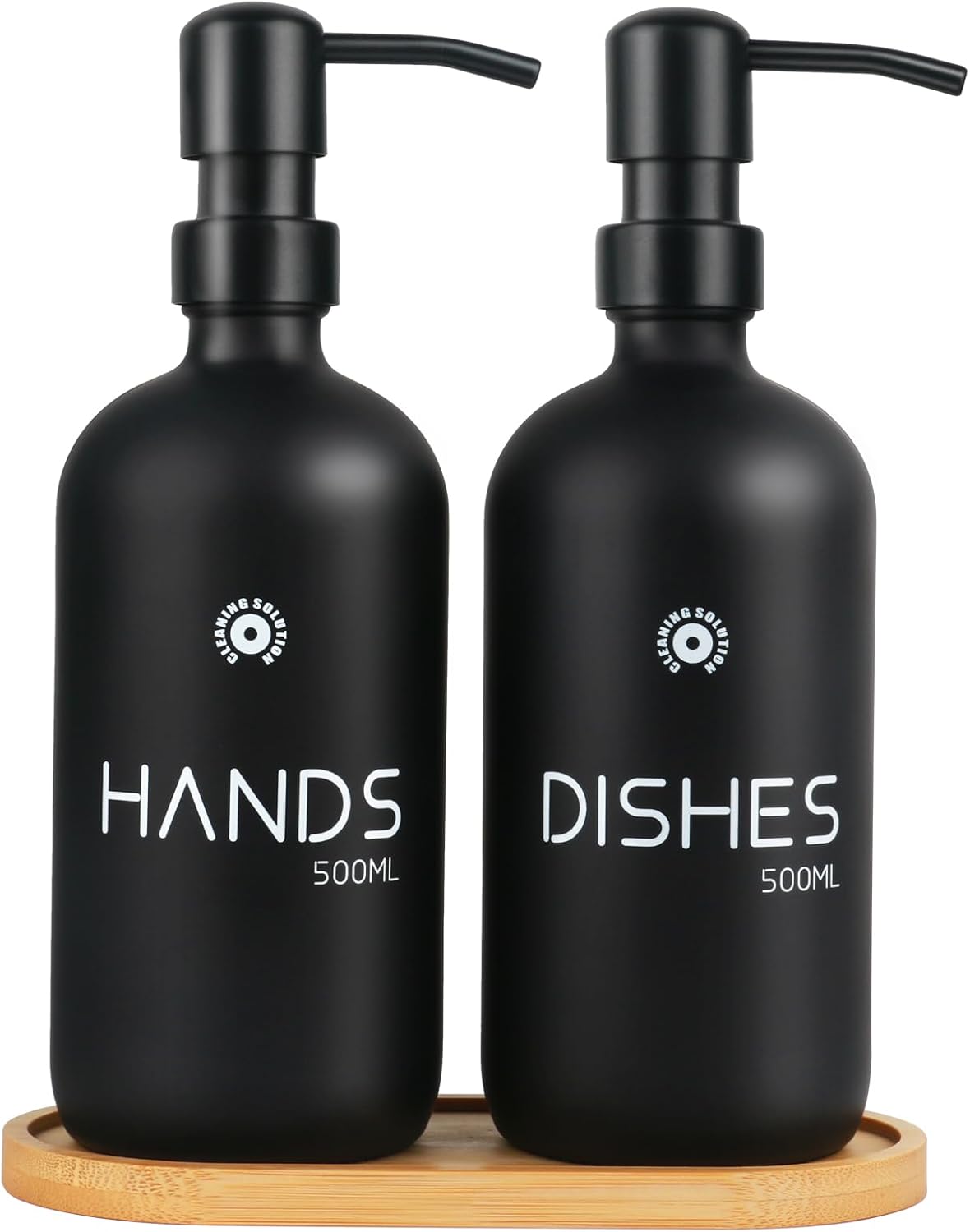 Soap Dispenser,Dish Soaps Dispenser with Bamboo Tray, 304 Stainless Steel Pump Soap Dispensers Kitchen, Soaps Dispenser Bathroom, Black Matte Kitchen Soaps Dispenser