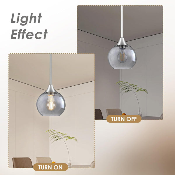 Pendant Light, Grey Glass Pendant Lights Kitchen Island Lighting 3 Pack, Island Lights with 42" Adjustable Rods, Modern Light Fixtures Ceiling Hanging for Bedroom Hallway Living Room Dining Room