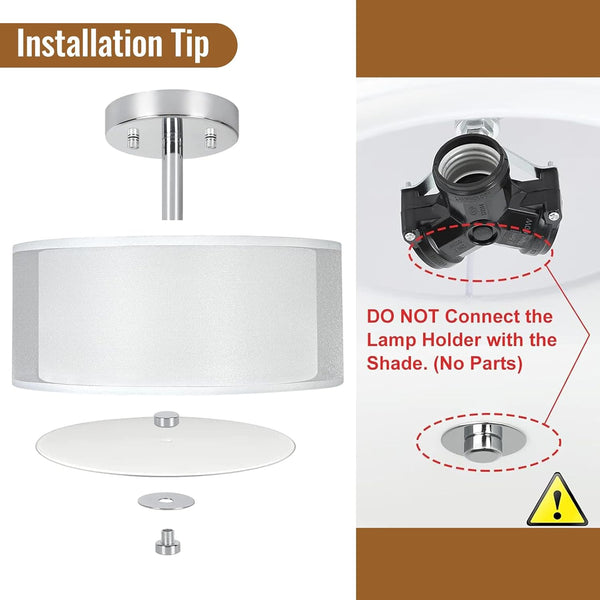 Ceiling Light, 3-Light Modern Light Fixtures Ceiling, Semi Flush Mount Ceiling Light, Ceiling Light Fixtures with Double Fabric Shade, Dining Room Light Fixtures, Bedroom Light Fixtures Ceiling