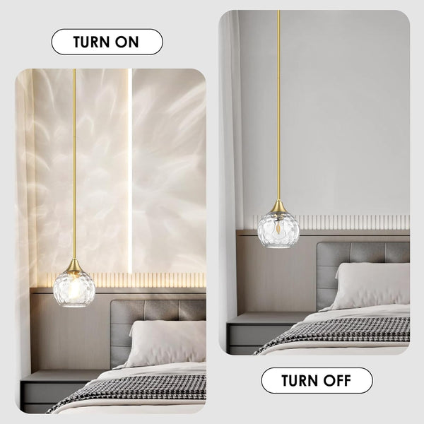 Pendant Light, 3 Pack Pendant Lights Kitchen Island Lighting Hammered Glass, Island Lights with 5"- 42" Adjustable Rods, Gold Light Fixtures Ceiling Hanging with Metal Canopy for Living Room Bedroom