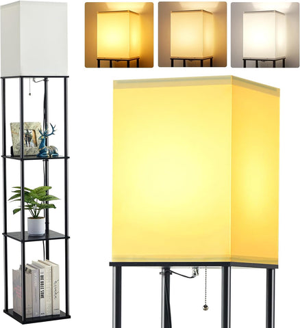 Floor Lamp, Dimmable Floor Lamp with Shelves with 3 Color Temperature, 3-Tier Floor Lamps for Living Room, Lamps Living Room with Metal Frame, Classic Standing Lamp Office Study Bedroom Decor