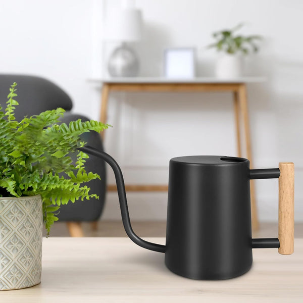 Watering Can, 35OZ/1000ML Watering Cans Outdoor, Rustproof Stainless Steel Watering Cans Indoor Plants, Semi Open Spill-Proof Outdoor Watering Can with Long Spout and Ergonomic Wooden Handle