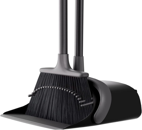 Broom, Broom and Dust pan with 51.6’’ Long Handle, Standing Broom and Dustpan Set, Upright dust pan with Long Handle for Home Office Kitchen,Lobby dust pan and Brush for Outdoor