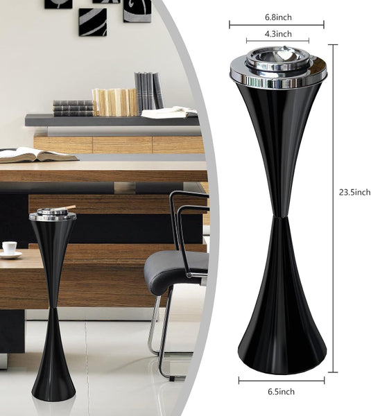Floor Standing Ashtray with Lid 24 Inches Standing Ashtray Outdoor Windproof Cigar Butt Ash tray Detachable Ash tray Stand Easy to Clean Tall Ashtrays Stable Ashtrays for Outdoor or Indoor Use Black