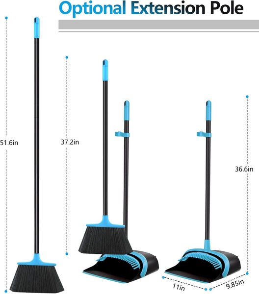Broom and Dustpan Set,Broom and Dustpan Set for Home,52’’ Long Handle Broom with Dustpan Combo Set,Standing Broom and Dust Pan Set Heavy Duty,Dust Pan and Broom Combo for Kitchen Office Lobby Floor