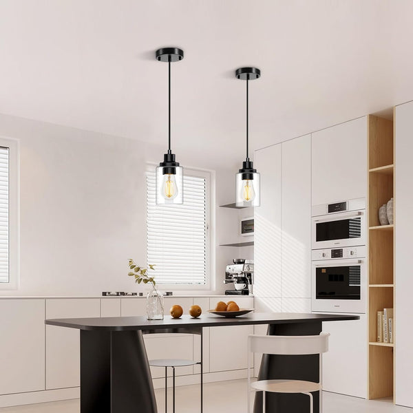 Pendant Light, 3 Pack Pendant Lights Kitchen Island, Black Hanging Light Fixture with 4"- 60" Adjustable Cord, Pendant Lights with Glass Shade,Metal Pendant Lighting for Bedroom Living Room Hallway