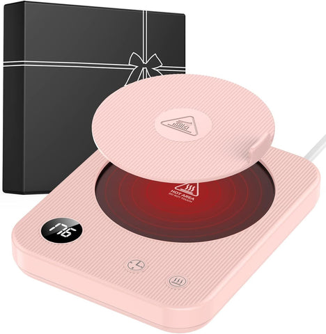 Mug Warmer, Coffee Mug Warmer with 3-Temp Settings, Coffee Warmer with 2-12H Timer, Coffee Cup Warmer with Auto Shut Off, Mug Warmer for Desk with Led Digital Display, Cup Warmer for Beverage,Pink