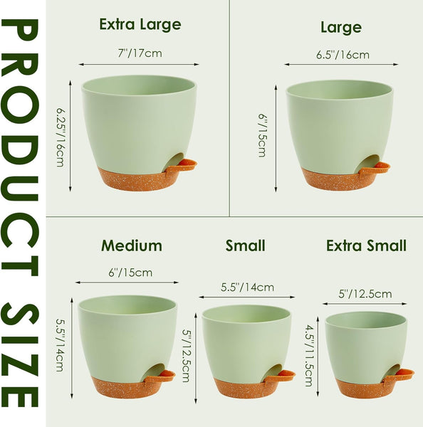 Plant Pots,5 Pack Self Watering Pots for Indoor Plants,7/6.5/6/5.5/5 Inch Flower Pots,Plant Pot Indoors with Drainage Holes and Reservoir Saucers,Premium Plastic Material Planters for Indoors Plants