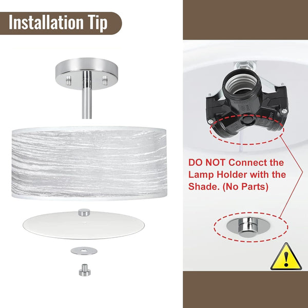 Ceiling Light, 3-Light Ceiling Light Fixture, Semi Flush Mount Ceiling Light, Light Fixtures Ceiling Mount with Double Fabric Shade, Bedroom Lights for Ceiling,Gray Ceiling Light Fixtures for Bedroom