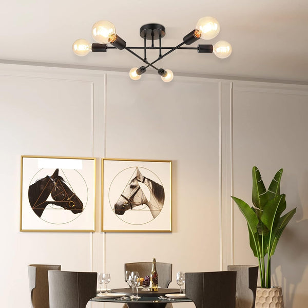 Black Sputnik Chandeliers Ceiling Lights, Light Fixtures Ceiling Modern, Industrial Ceiling Light Fixtures, Bedroom Light Fixtures Ceiling, Pendant Light Fixture for Bedrrom,Dining Room Kitchen,Office