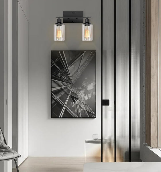 Bathroom Light Fixtures Over Mirror, 2-Light Vanity Light with Glass Shade, Matte Black Bathroom Light Fixtures, Modern Vanity Lights for Bathroom, Metal Bathroom Vanity Light Fixtures Bathroom Light