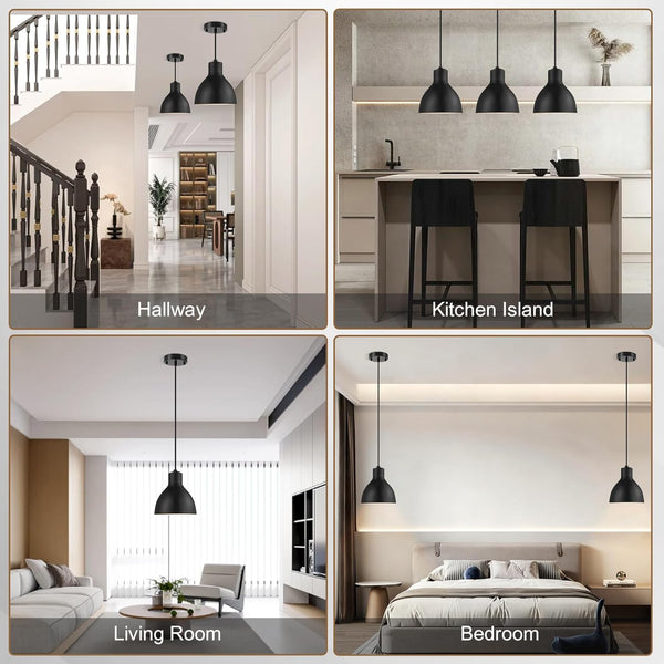 Pendant Lights Kitchen Island,3 Pack Black Pendant Lights,Small Pendant Light Fixtures with 6.5" Dome Metal Shade,Height Adjustable Kitchen Island Lighting,Industrial Hanging Lights for Dinning Room
