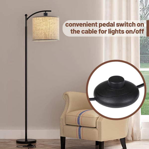 Floor Lamp, Floor Lamps for Living Room, Lamps Living Room with Linen Shade, Eye-Caring Standing Lamp for Living Room, Floor Lamps for Bedrooms with Pedal Switch, Living Room Lamps(Bulb Included)