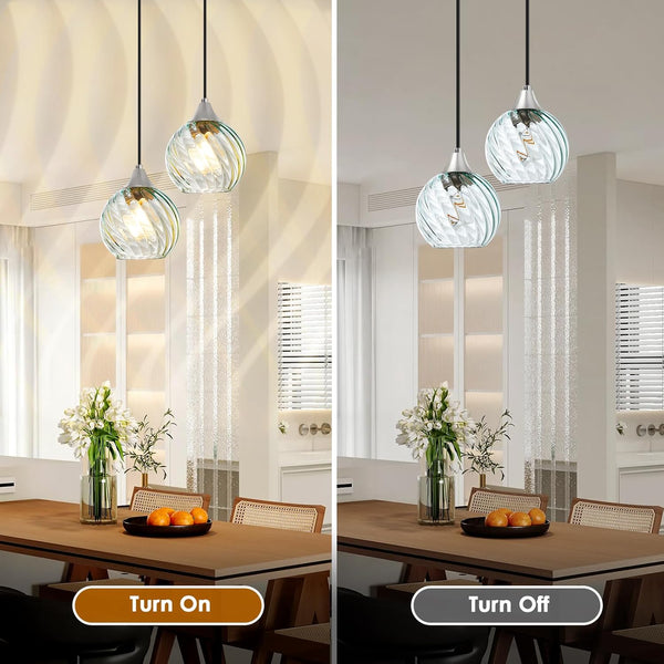 Pendant Light, 2 Pack Pendant Lights Kitchen Island with Glass Shade Twist Pattern, E26 Based Glass Kitchen Island Lighting with Adjustable Height, Modern Green Island Lights for Bedroom Living Room