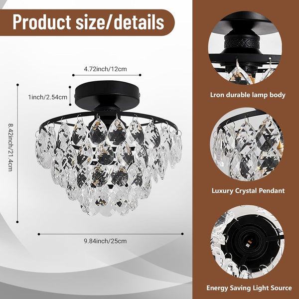 Chandelier,Modern Chandeliers for Dining Room,Chandeliers with Anti-Rust Lamp Body,Black Chandelier Bright Decoration for Home,Long-Lasting Dining Room Chandelier,Crystal Chandeliers for Bedroom