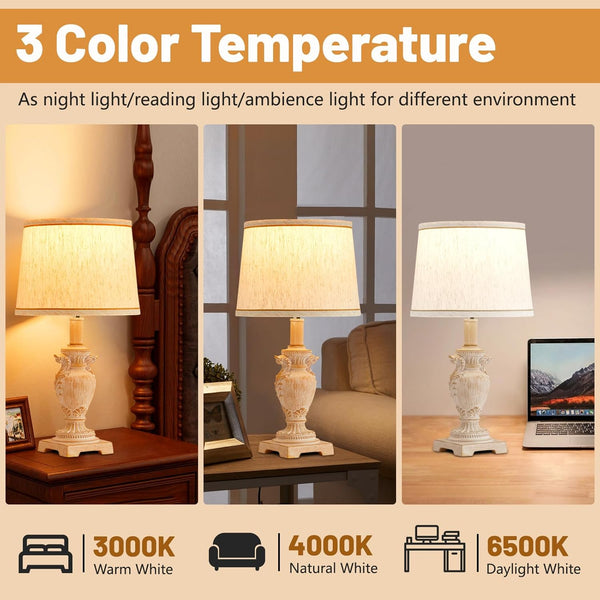 Table Lamp,3-Way Dimmable Lampe De Chevet,Beside Lamp with 2 LED Bulbs,Vintage Resin Based Lamps for Bedrooms, Easy to Assemble Bedroom Lamp, Bedroom Lamp for Living Room,Nursery,Office