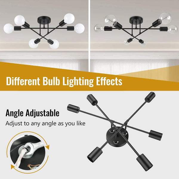 Black Sputnik Chandeliers Ceiling Lights, Light Fixtures Ceiling Modern, Industrial Ceiling Light Fixtures, Bedroom Light Fixtures Ceiling, Pendant Light Fixture for Bedrrom,Dining Room Kitchen,Office