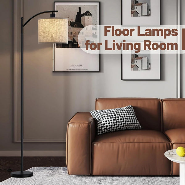 Floor Lamp, Floor Lamps for Living Room, Lamps Living Room with Linen Shade, Eye-Caring Standing Lamp for Living Room, Floor Lamps for Bedrooms with Pedal Switch, Living Room Lamps(Bulb Included)