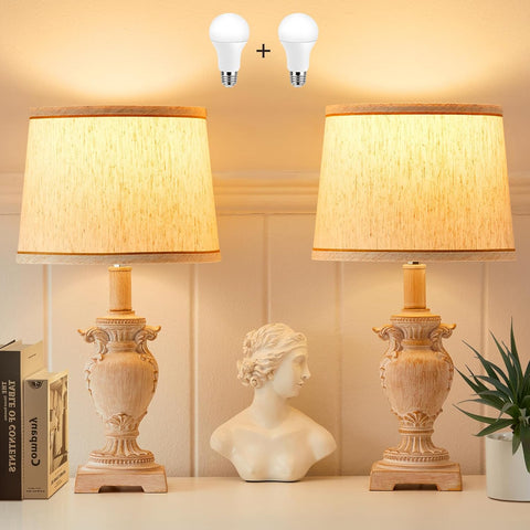 Table Lamp,3-Way Dimmable Lampe De Chevet,Beside Lamp with 2 LED Bulbs,Vintage Resin Based Lamps for Bedrooms, Easy to Assemble Bedroom Lamp, Bedroom Lamp for Living Room,Nursery,Office