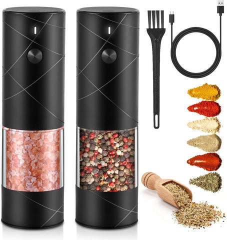 Salt and Pepper Grinder Set, Electric Salt and Pepper Grinder Set with 6 Adjustable Coarseness, Rechargeable Pepper Mill with Sturdy Ceramic Grinding, Electric Pepper Grinder for One-Hand Operation
