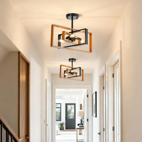 Ceiling Light, 3-Light Industrial Semi Flush Mount Ceiling Light, Rotatable Metal Frame Kitchen Light Fixtures Ceiling, Farmhouse Dining Room Light Fixtures for Living Room, Bedroom, Entryway, Hallway