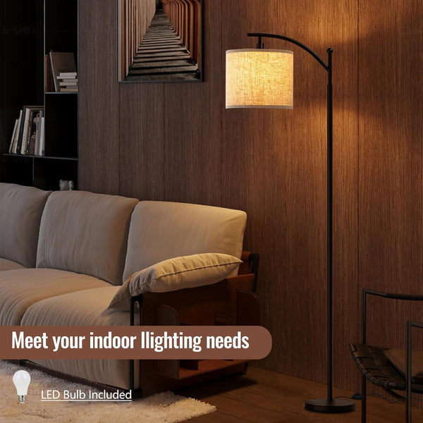 Floor Lamp, Floor Lamps for Living Room, Lamps Living Room with Linen Shade, Eye-Caring Standing Lamp for Living Room, Floor Lamps for Bedrooms with Pedal Switch, Living Room Lamps(Bulb Included)