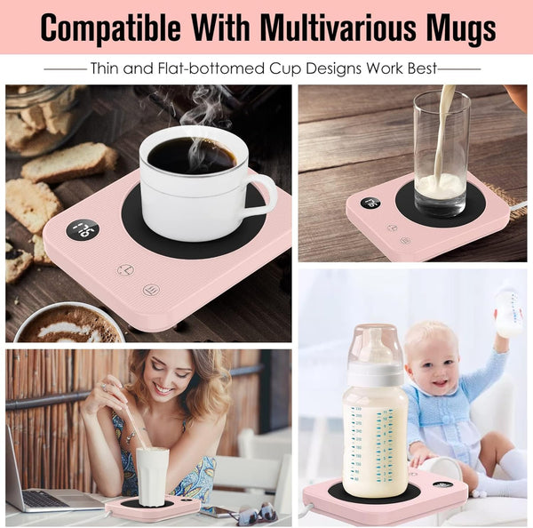 Mug Warmer,3-Temp Setting Coffee Mug Warmer, Coffee Warmer with 2-12Hrs Auto Shut-Off, Mug Warmer for Desk with Anti Scalding Silicone,Coffee Cup Warmer Digital Screen, Electric Coffee Warmer for Desk