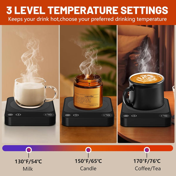 Mug Warmer, 3 Temperature Settings Coffee Mug Warmer, 2-12h Auto - Shut Off Coffee Warmer, Mug Warmer for Desk with LED Digital Display, Smart Coffee Cup Warmer for Milk, Coffee, Chocolate, Candles