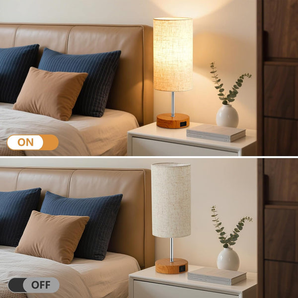 Table Lamp, 3 Way Dimmable Touch Bedside Lamps Set of 2, Lamps for Bedrooms with USB C&A Ports and AC outlet, Bedroom Lamp Set with Fabric Shade, Touch Lamp for Bedroom Living Room Dorm (Bulb Included