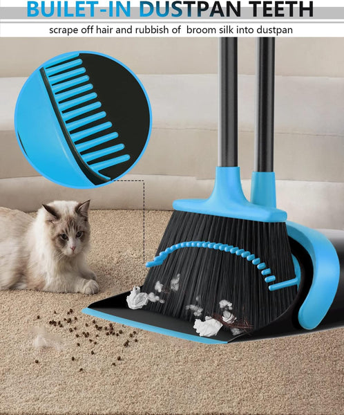 Broom and Dustpan Set,Broom and Dustpan Set for Home,52’’ Long Handle Broom with Dustpan Combo Set,Standing Broom and Dust Pan Set Heavy Duty,Dust Pan and Broom Combo for Kitchen Office Lobby Floor