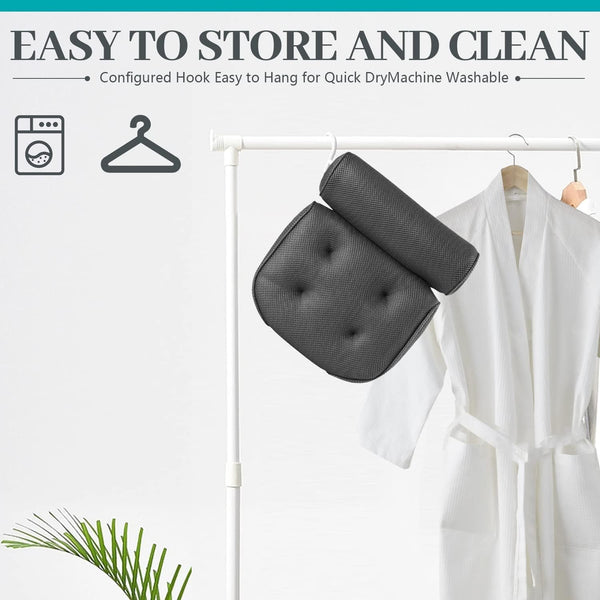 Bath Pillow,Bath Pillows for Tub with 6 Non-Slip Suction Cups,Breathable Bathtub Pillow 4D Air Mesh Bath Tub Pillow Headrest,Soft Tub Pillow Bathtub Accessories for Relaxing Neck and Back Support-Grey