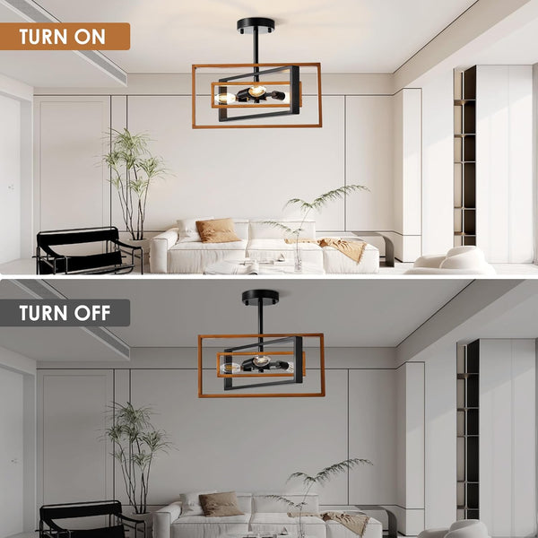 Ceiling Light, 3-Light Industrial Semi Flush Mount Ceiling Light, Rotatable Metal Frame Kitchen Light Fixtures Ceiling, Farmhouse Dining Room Light Fixtures for Living Room, Bedroom, Entryway, Hallway