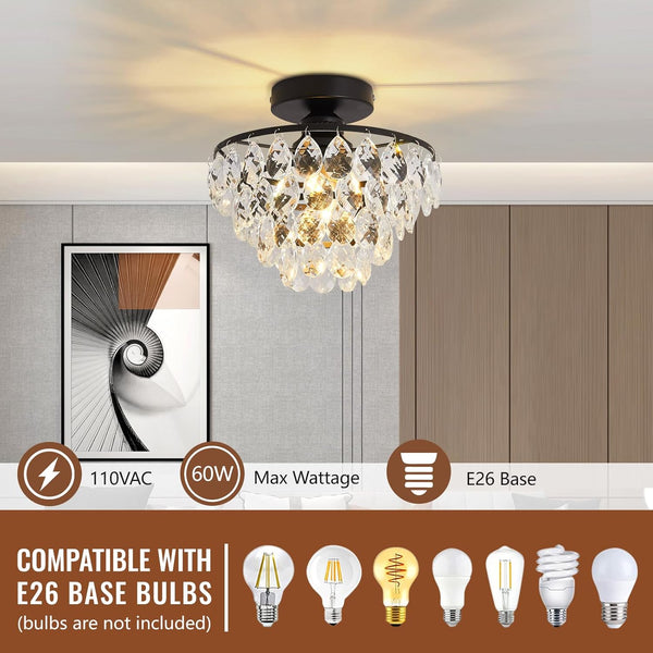 Chandelier,Modern Chandeliers for Dining Room,Chandeliers with Anti-Rust Lamp Body,Black Chandelier Bright Decoration for Home,Long-Lasting Dining Room Chandelier,Crystal Chandeliers for Bedroom
