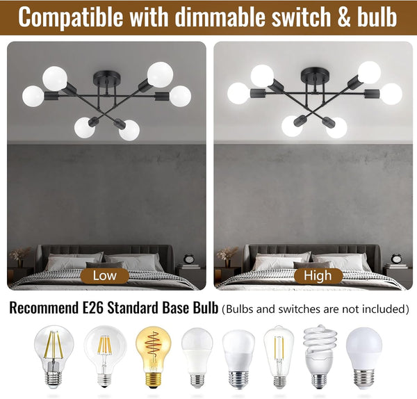 Ceiling Light Fixture, 6-Light Ceiling Light Chandelier, Modern Dinning Room Light Fixture, Sputnik Light Fixtures Ceiling Mount, Ceiling Light Fixtures Semi Flush Mount Light Fixture for Living Room