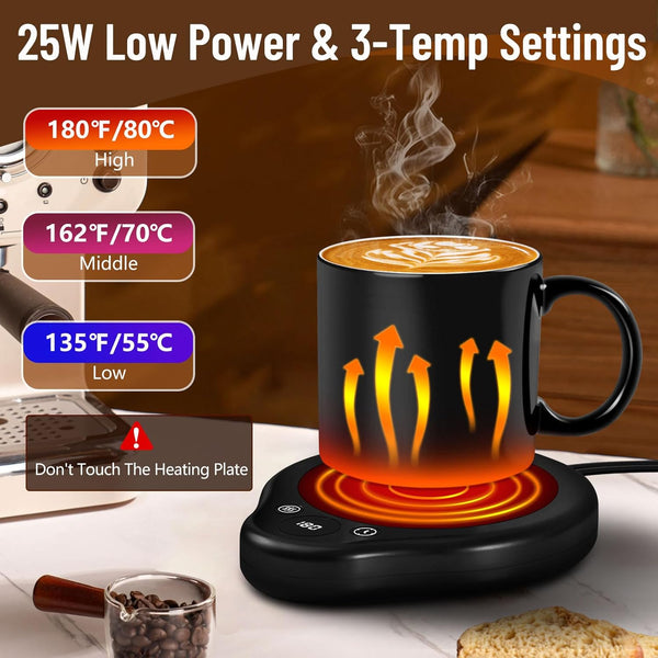 Mug Warmer, 3 Temperature Settings Coffee Mug Warmer, 2-12H Timed Settings Coffee Warmer, Digital Display Mug Warmer for Desk with Touch Control, 25W Coffee Cup Warmer for Tea, Coffee, Milk, Candles