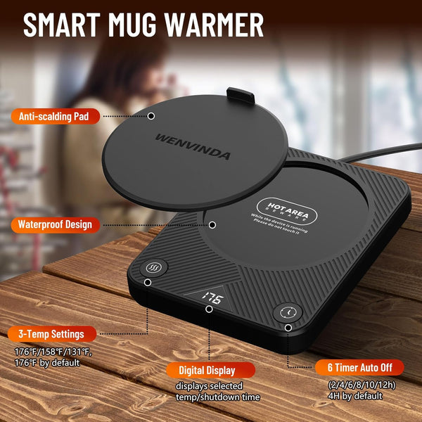 Mug Warmer, Coffee Mug Warmer with 3 Temperature Settings, Coffee Warmer for Desk Auto Shut Off, Portable Coffee Warmer, Coffee Warmer for Coffee, Tea, Various Cups, Coffee Gifts for Coffee Lovers
