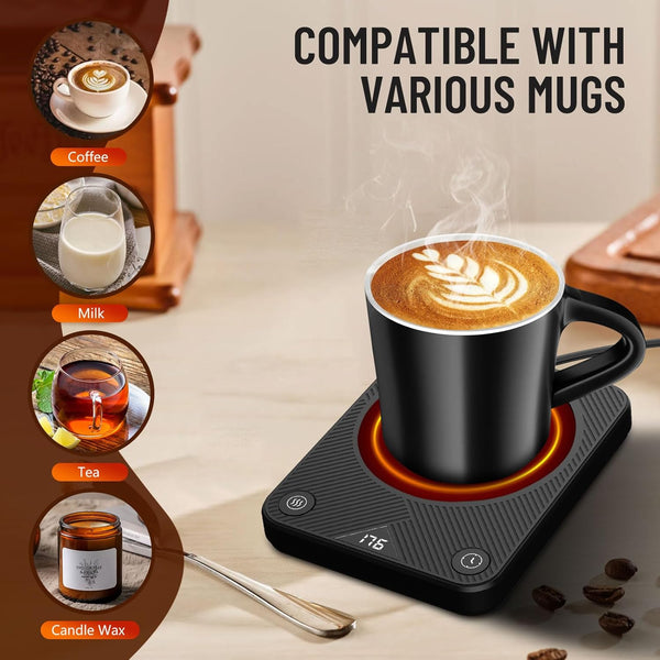 Mug Warmer, Coffee Mug Warmer with 3 Temperature Settings, Coffee Warmer for Desk Auto Shut Off, Portable Coffee Warmer, Coffee Warmer for Coffee, Tea, Various Cups, Coffee Gifts for Coffee Lovers