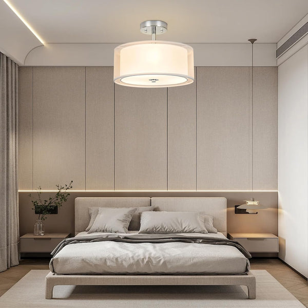 Ceiling Light, 3-Light Modern Light Fixtures Ceiling, Semi Flush Mount Ceiling Light, Ceiling Light Fixtures with Double Fabric Shade, Dining Room Light Fixtures, Bedroom Light Fixtures Ceiling